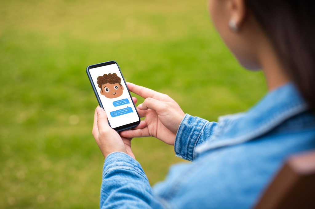 Person interacting with an AI companion on their smartphone