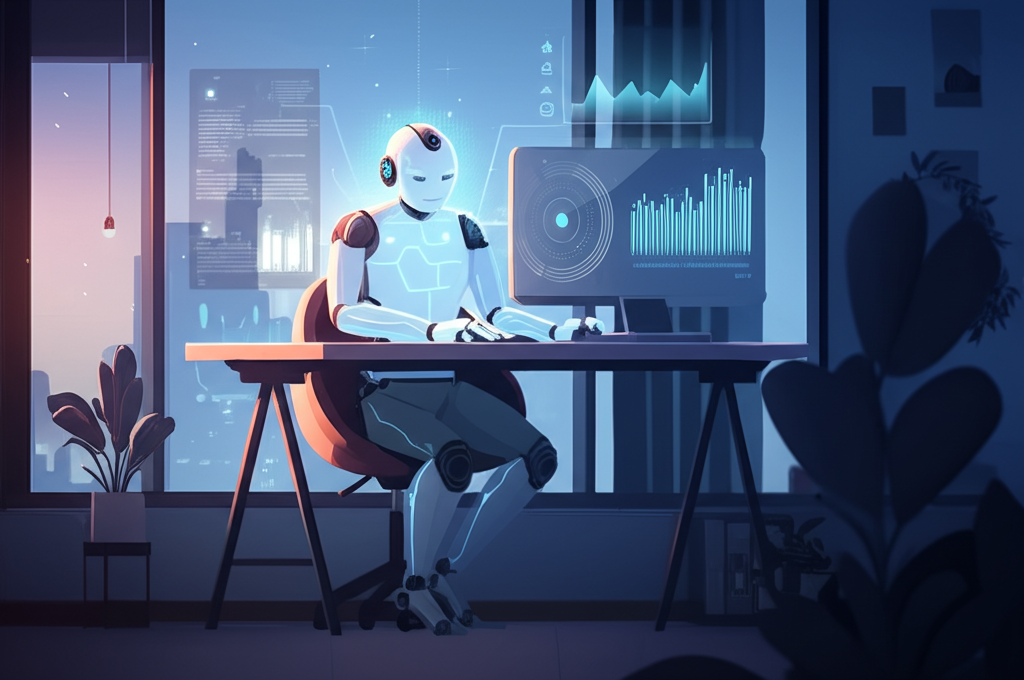Futuristic AI companion helping a person with their self-improvement journey