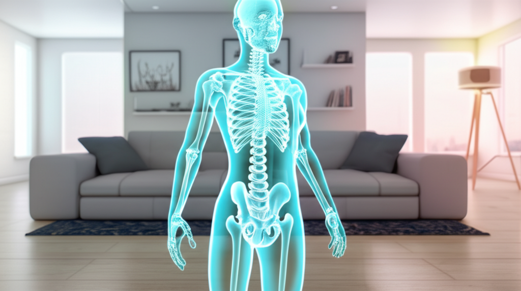 Futuristic holographic AI companion interacting with a person